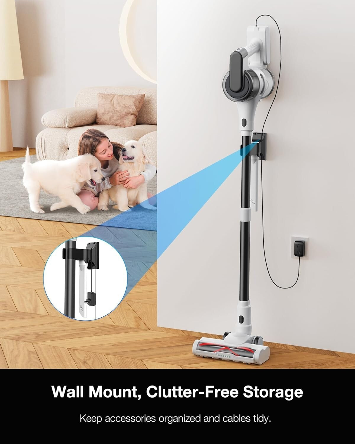 Rechargeable Cordless Stick Vacuum Cleaner for Carpets & Hard Floors, 55 Min Run