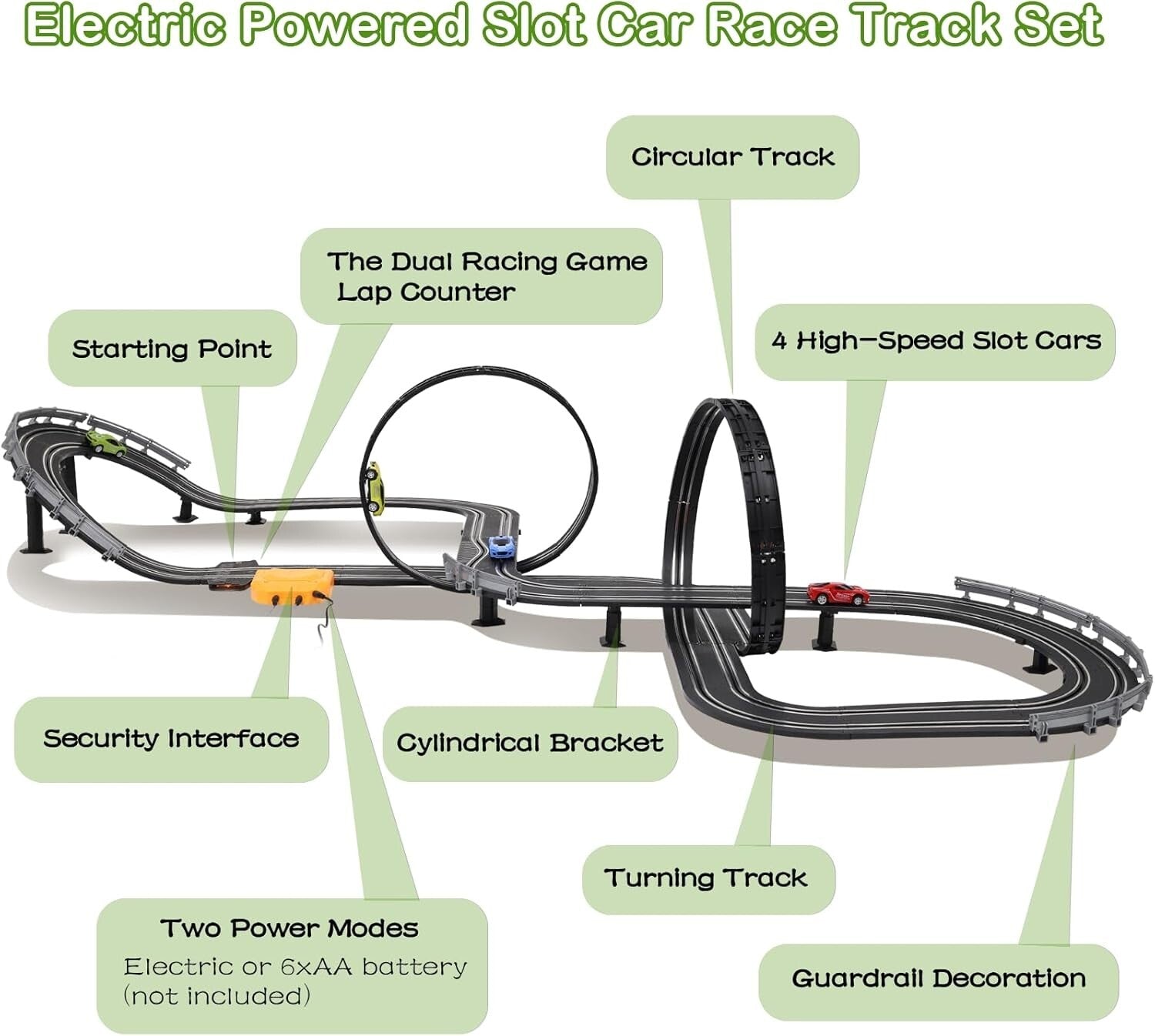 Complete Slot Car Racing Set with 23ft Track, 4 Cars & Competitive Lap Counters