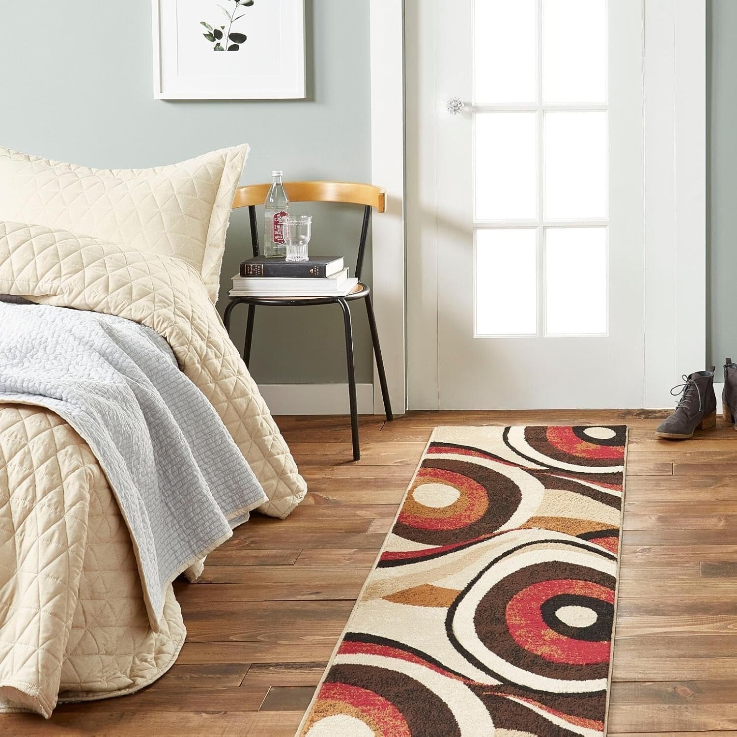 Elegant Abstract Runner Rug 26"x6" in Bold Red & Brown - Stain Resistant