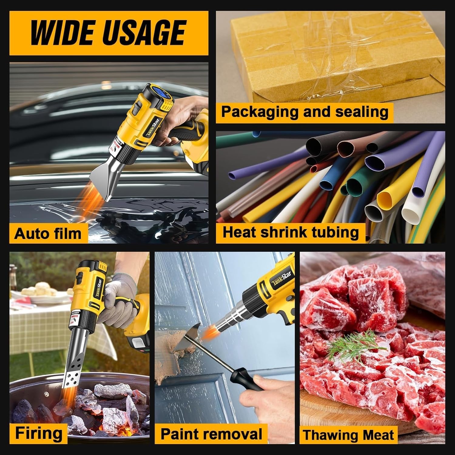 Efficient Cordless Heat Gun with Non-Slip Grip & 6 Nozzles for Every Project