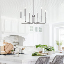Load image into Gallery viewer, Adjustable Height 6-Light Brushed Nickel Chandelier - Modern Farmhouse Style