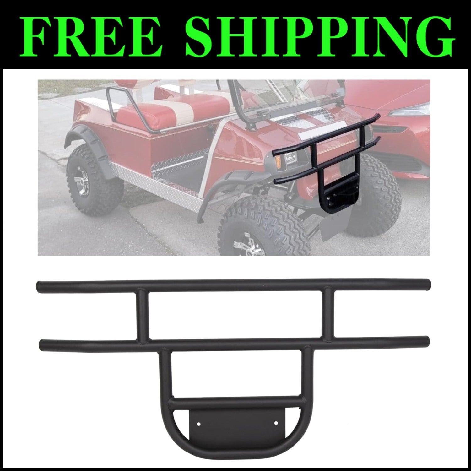 Sleek Matte Black Brush Guard for Club Car DS - Durable Steel Front Bumper