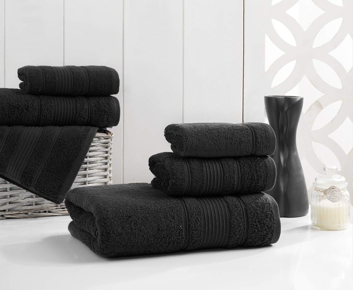 Durable Black Turkish Cotton Bath Towels Set - 4 Plush and Quick-Dry Towels
