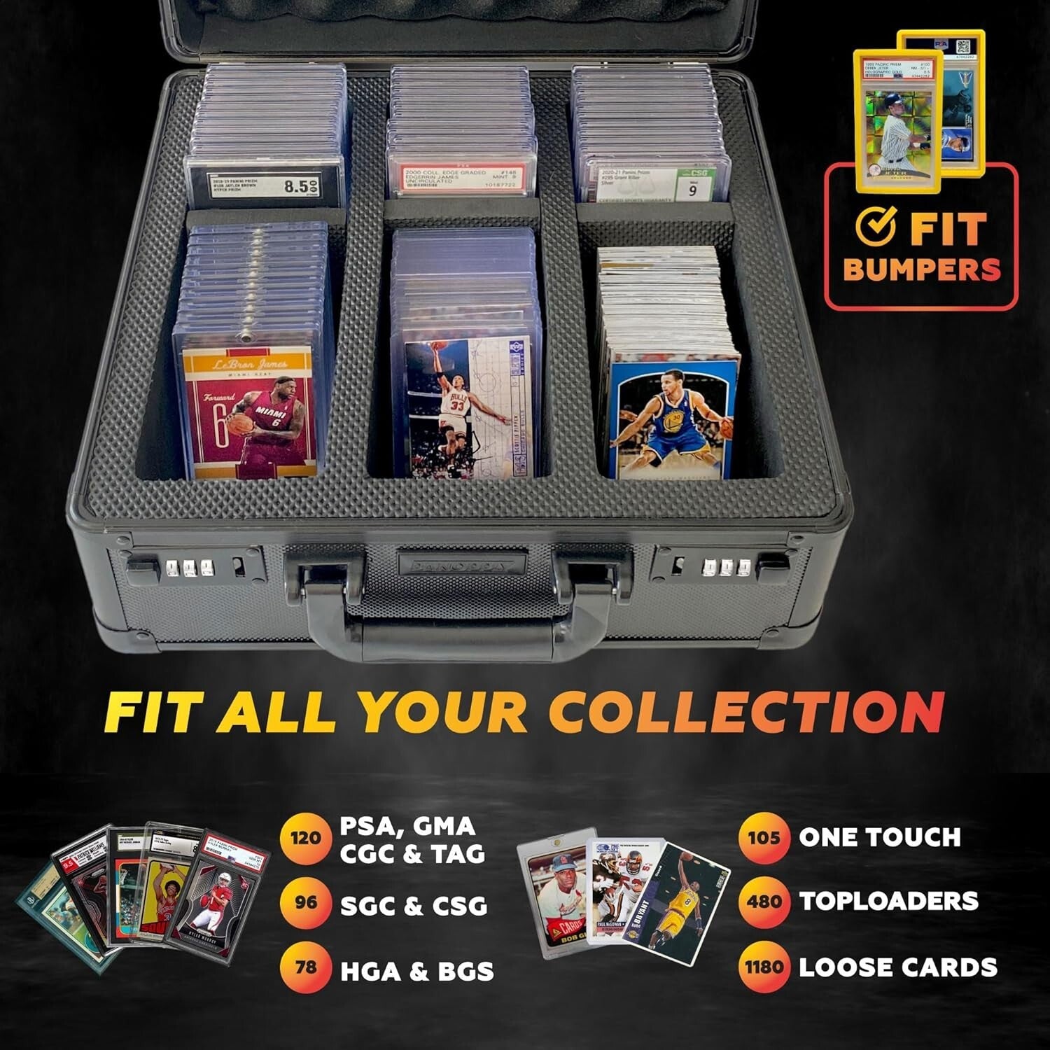 Durable Black Card Case for Graded Sports Cards - 6 Compartment Organizer