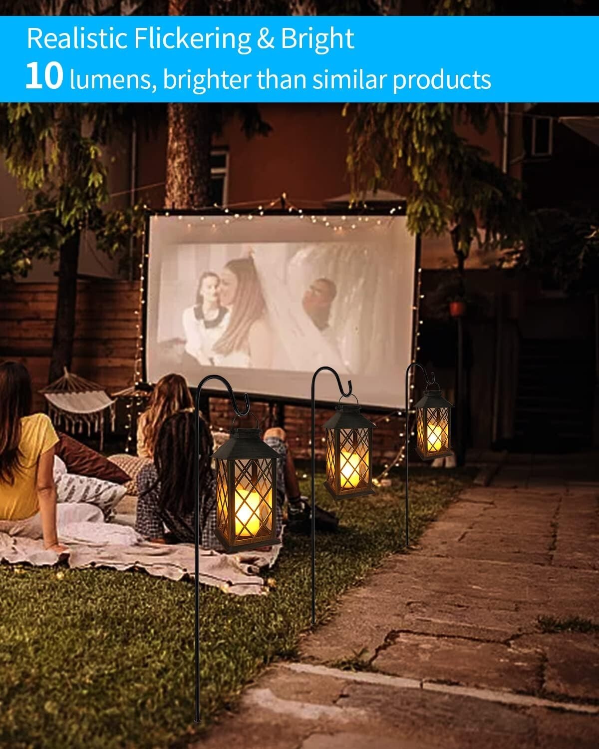 Bronze Solar Lanterns with Flickering Effect - 10 Lumen, 2 Pack for Garden Decor