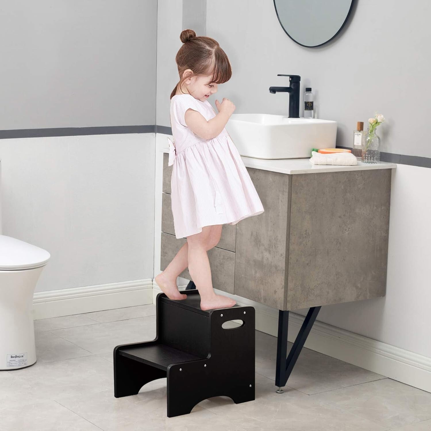 Natural Finish 2-Step Wooden Stool for Kids - Ideal for Bathrooms & Kitchens