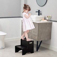 Load image into Gallery viewer, Natural Finish 2-Step Wooden Stool for Kids - Ideal for Bathrooms &amp; Kitchens