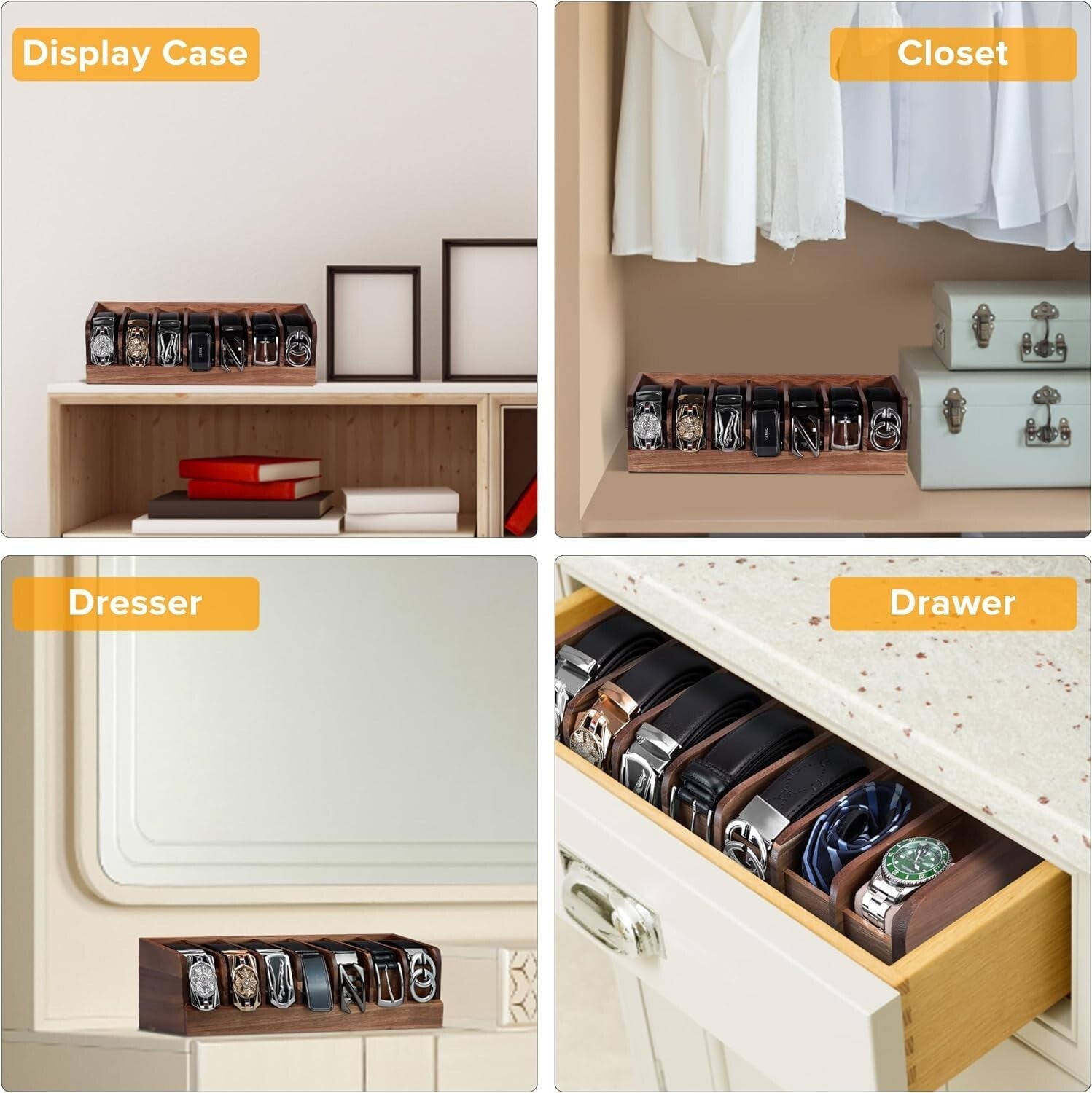 Modern Acacia Wood Belt Rack Organizer – Perfect for All Your Accessories