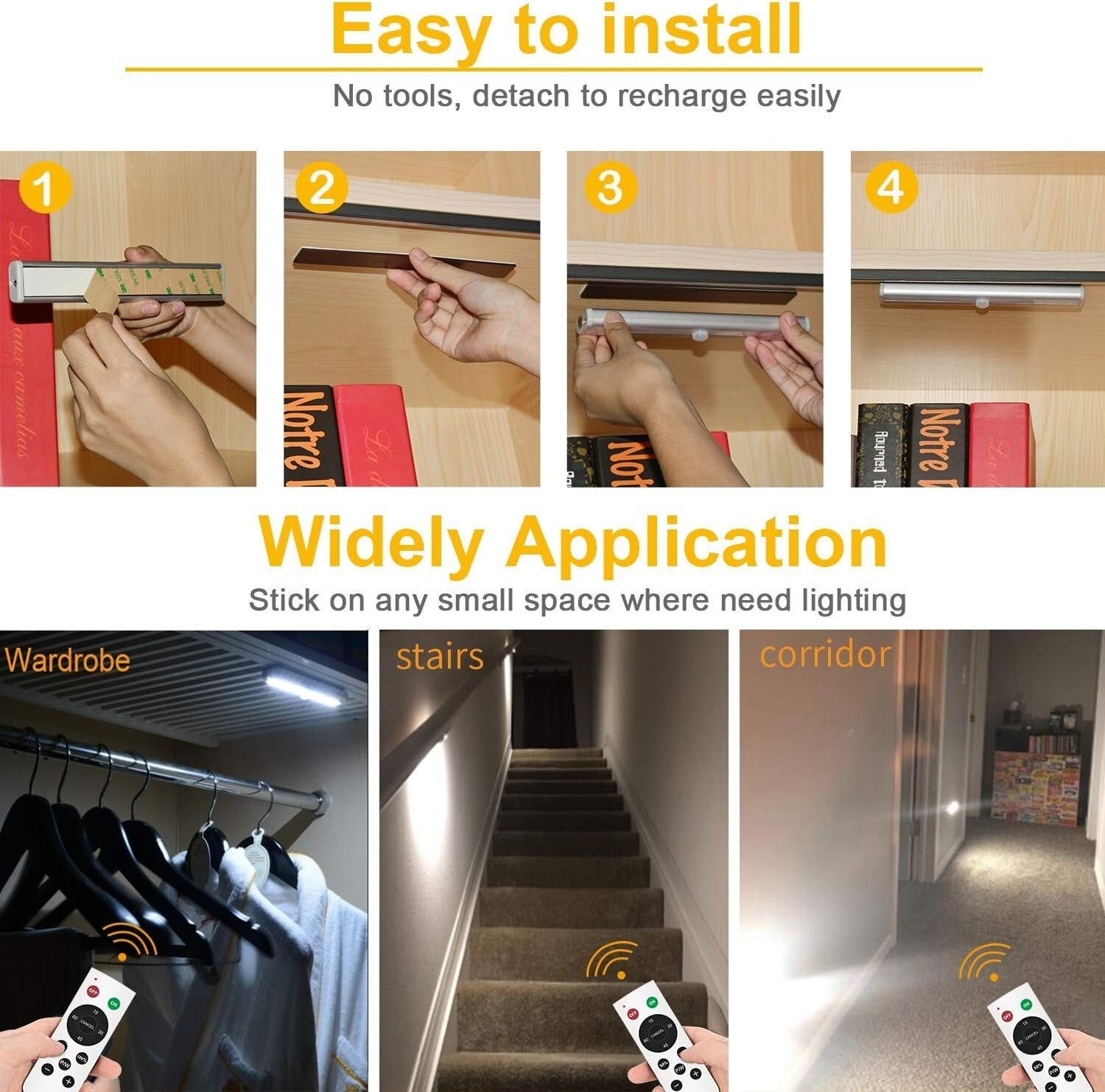 Rechargeable Under Counter Stick-On LED Lighting - 6 Pack with Timer Features