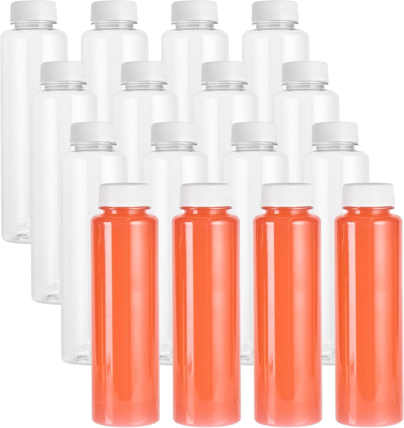 100 Recyclable 12 Oz Plastic Juice Bottles with Tamper-Evident Safety Caps