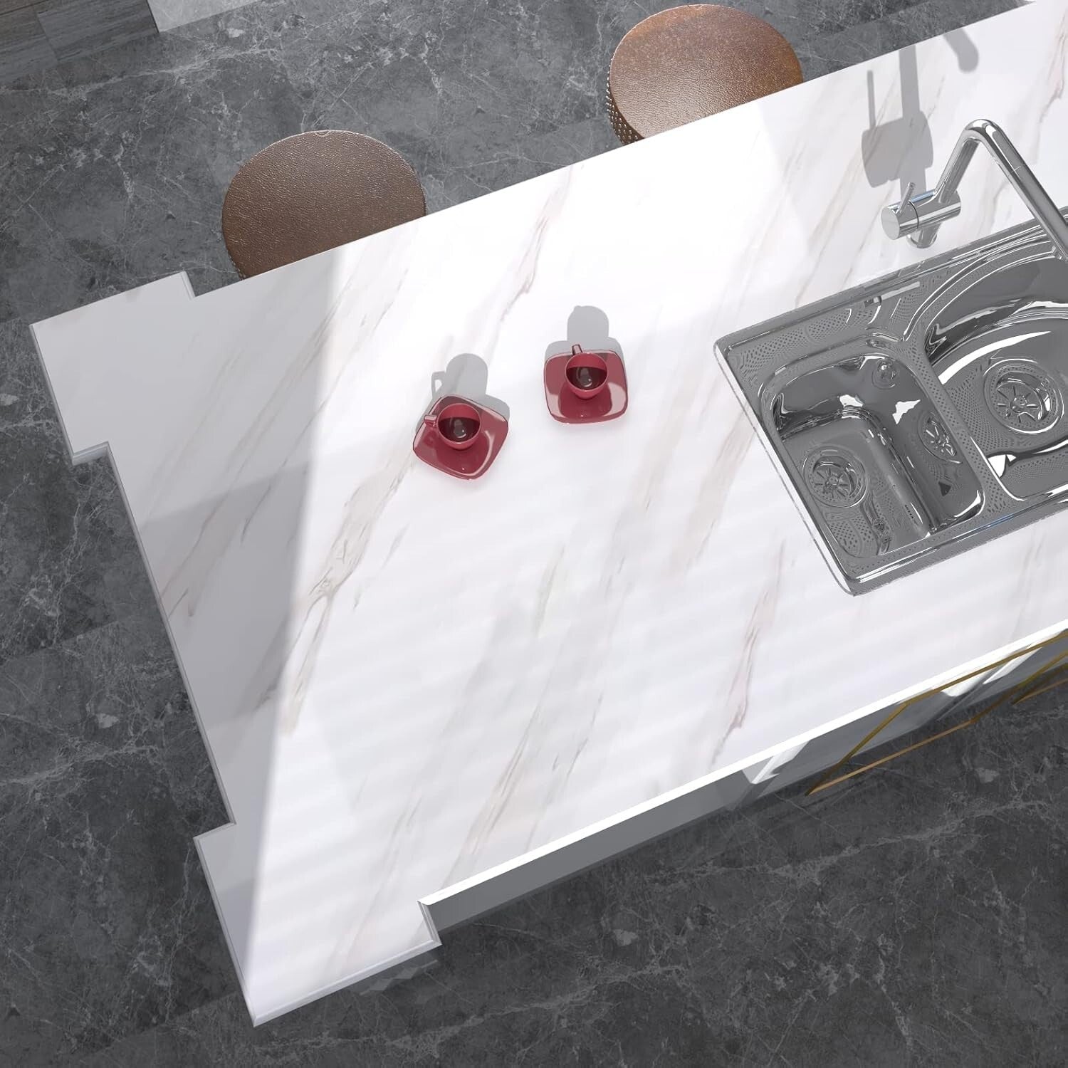 Self-Adhesive White Marble Contact Paper for Countertops & Cabinets - 35"x197"