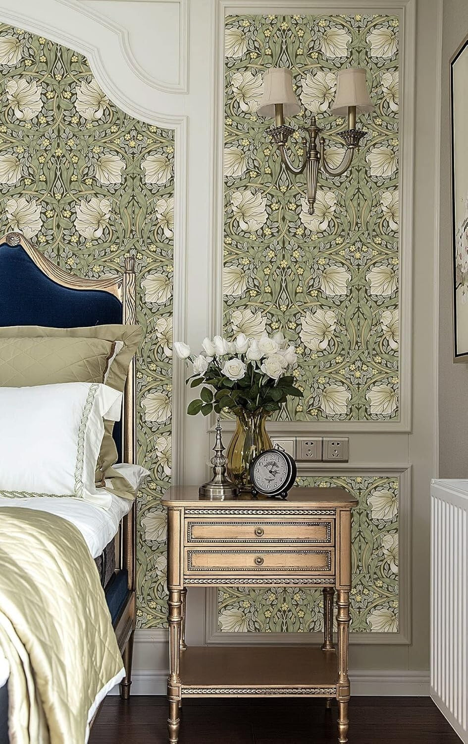 Waterproof Vintage Floral Wallpaper - Easy Install Morris Design 32.8ft Roll