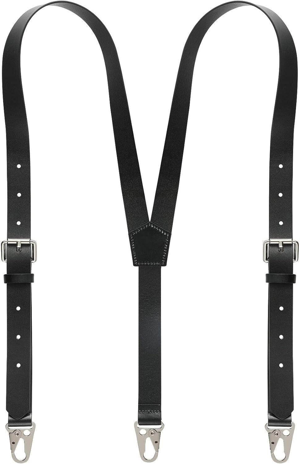Classic Black Leather Suspenders for Men - Elegant Y Design, 8 Adjustable Sizes