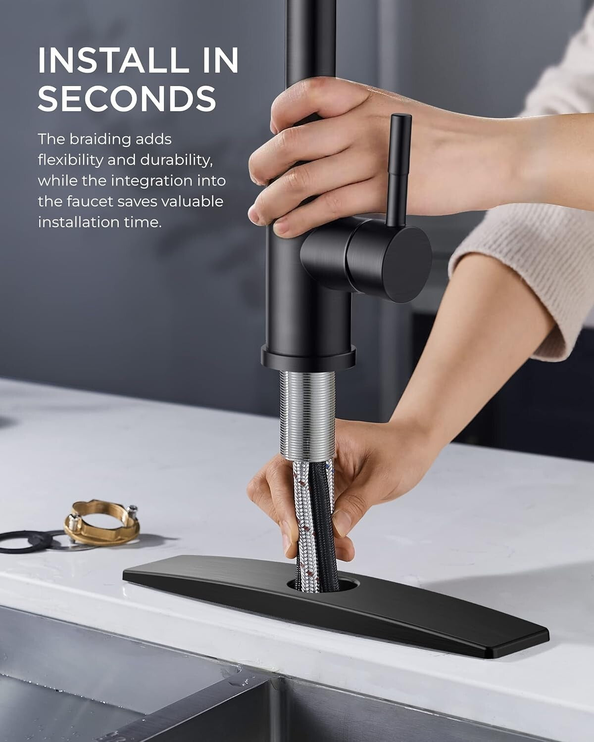 Matte Black Single Handle Faucet with LED Indicator & Flexible Pull Down Sprayer