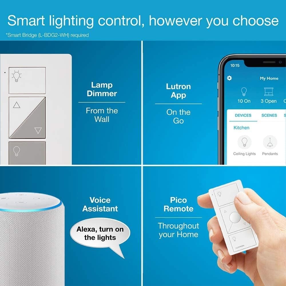 Smart Lamp Dimmer Switch by Caseta - Effortless 3-Way Setup and Wireless Control
