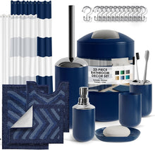 Load image into Gallery viewer, Navy Chevron 23PC Bath Set: Shower Curtain, Rugs &amp; Essentials for Stylish Spaces