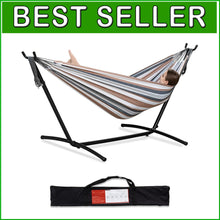 Load image into Gallery viewer, 2-Person Heavy Duty Outdoor Hammock with Steel Stand &amp; Portable Carrying Bag