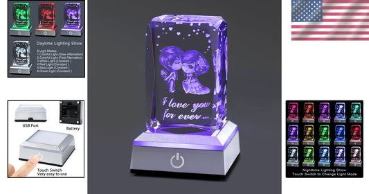 Art Deco 3D Crystal Touch Nightlight - I Love You Gift for Her & Special Events