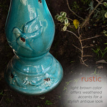 Load image into Gallery viewer, Antique Turquoise Ceramic Birdbath with Pedestal &amp; 2 Bird Figurines - 25" Tall