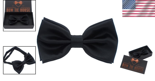 Classic Black Silk Bow Tie - Perfect Pre-Tied Elegance for Weddings & Events