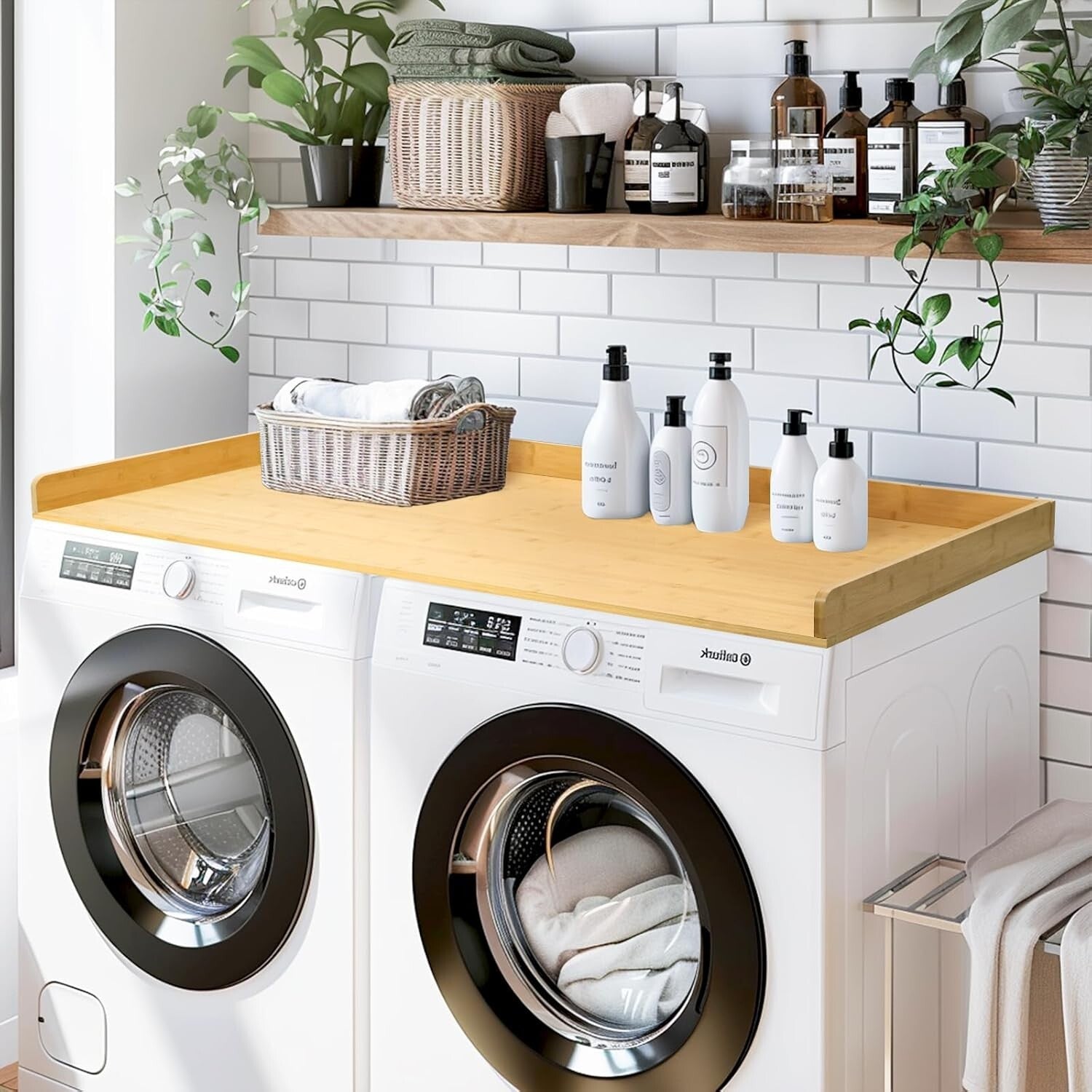 Extra Large Natural Bamboo Washer Dryer Countertop for Stylish Laundry Spaces