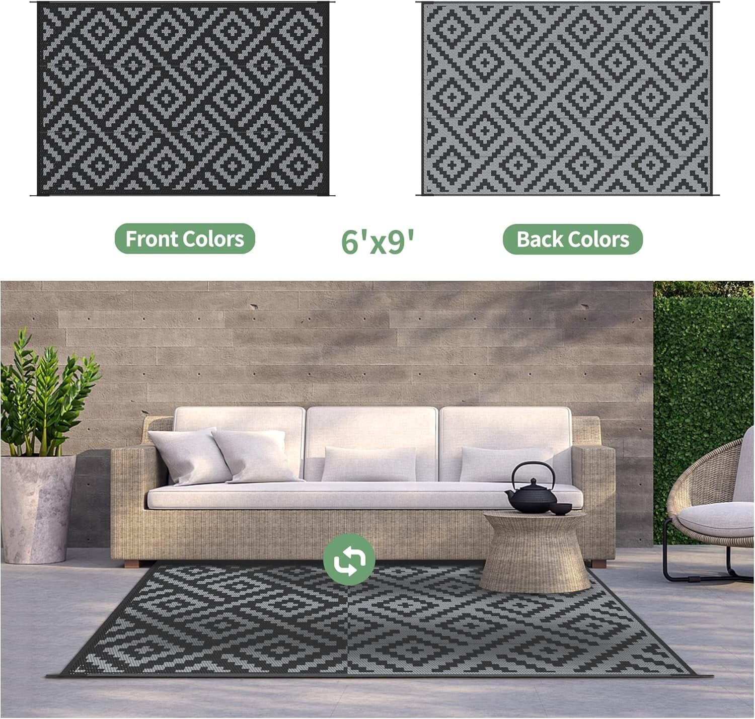 Durable 6'x9' Reversible Camping Rug - Eco-Friendly Waterproof Mat for Outdoors