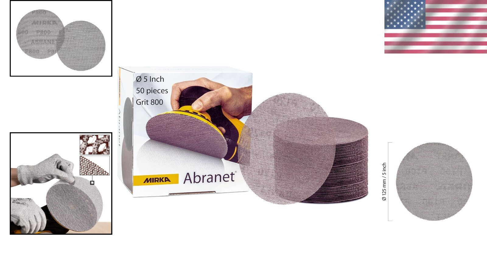 Abranet 5" Hook and Loop Sanding Discs - Ultra Fine P800 for Cleaner Workspaces