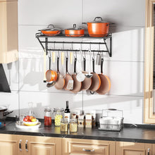 Load image into Gallery viewer, Powder Coated Wall Pot Rack 31.5 Inch with S-Hooks - Perfect for Small Kitchens