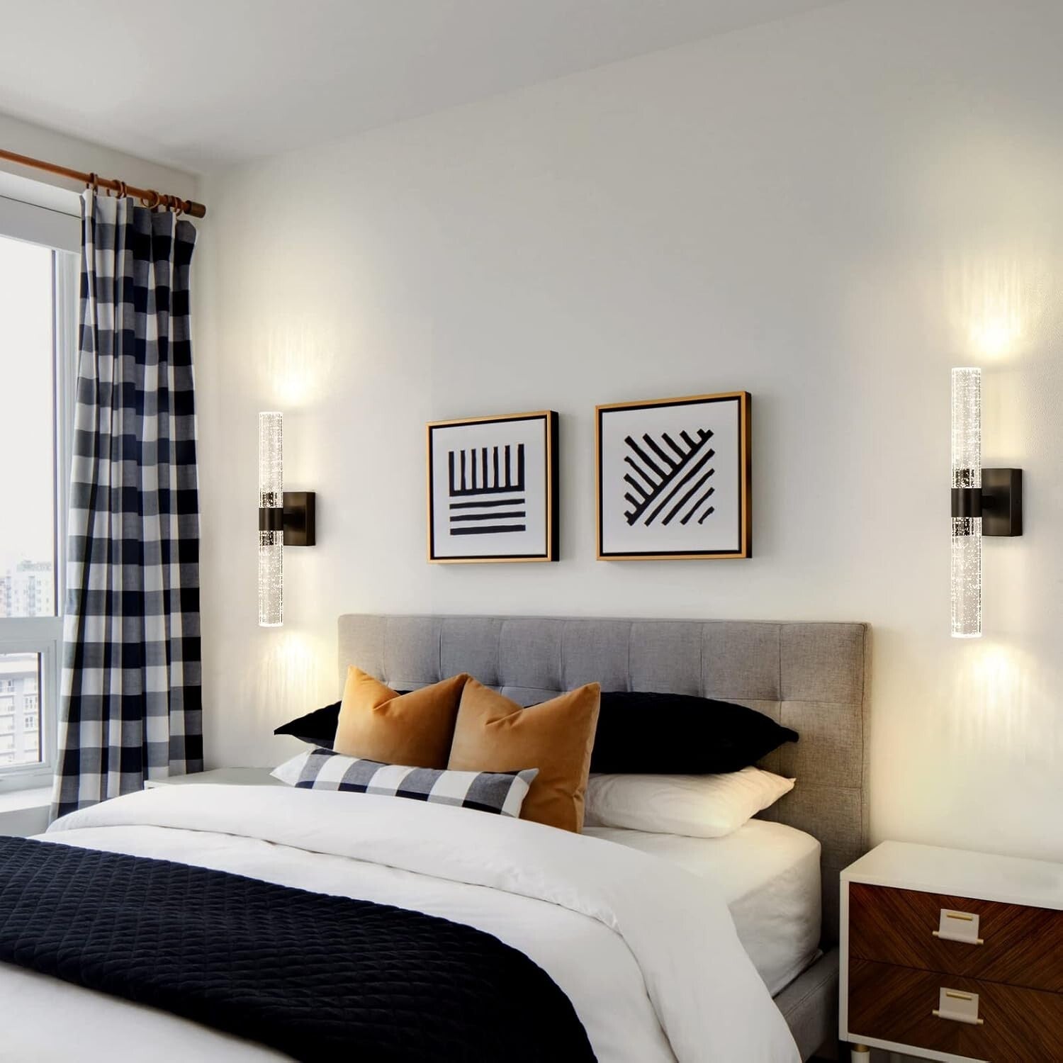 16W Black and Crystal LED Wall Sconce Set - Sophisticated Illumination for Home