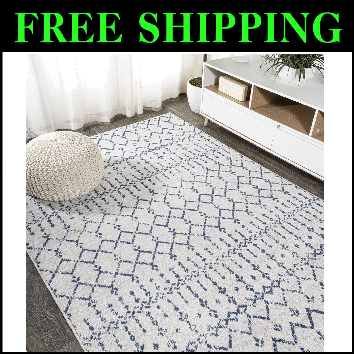 Stylish 7'8" x 10' Moroccan Diamond Rug - Durable, Non-Shedding & Easy to Clean