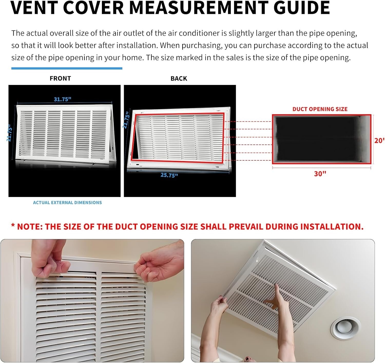 Durable 30''x20'' HVAC Return Vent Cover - Powder Coated Steel and Easy Install