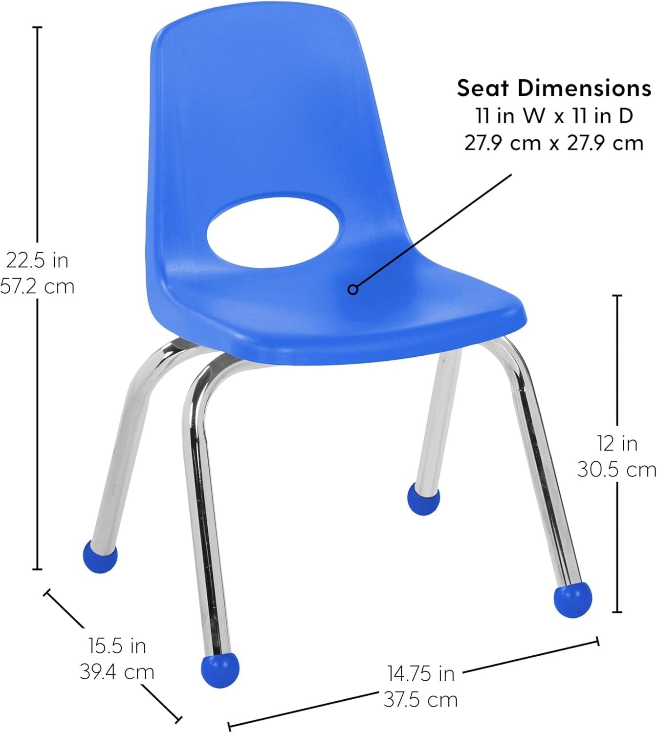 Durable 12" School Stack Chair Set - 6 Blue Seats with Smooth Ball Glides