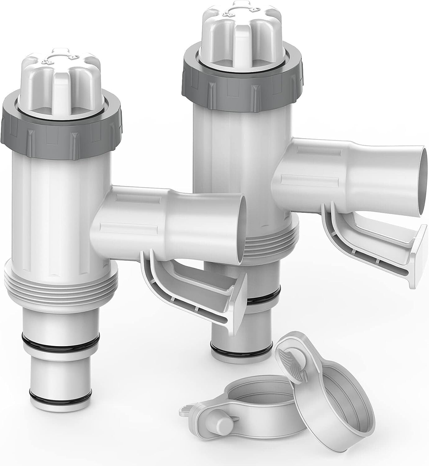 Durable Swimming Pool Hose Adapter with Leak-Proof Plunger Valves - 2 Pack