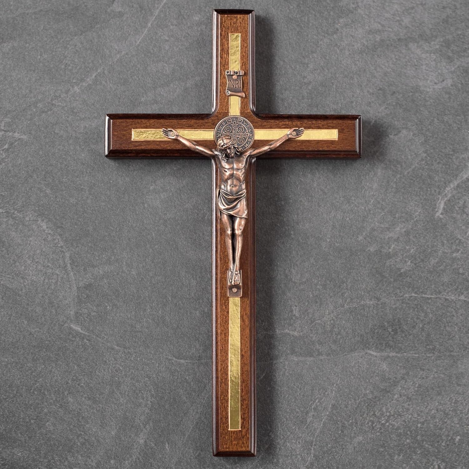 Durable 12" St Benedict Catholic Wall Cross - Timeless Design with Bracelet