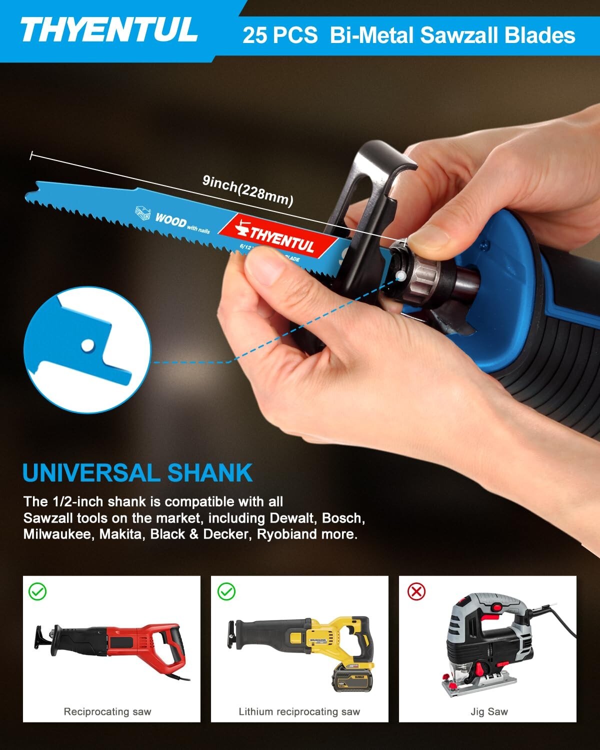 Durable 9-Inch 6/12 TPI Bi-Metal Reciprocating Saw Blades for Heavy-Duty Cutting