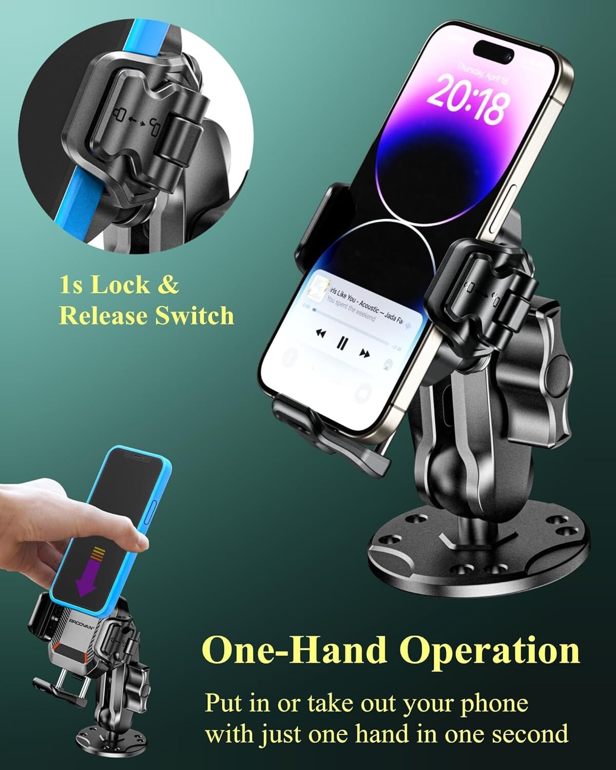 360-Degree Adjustable Phone Holder with Easy Install Base for Safe Navigation