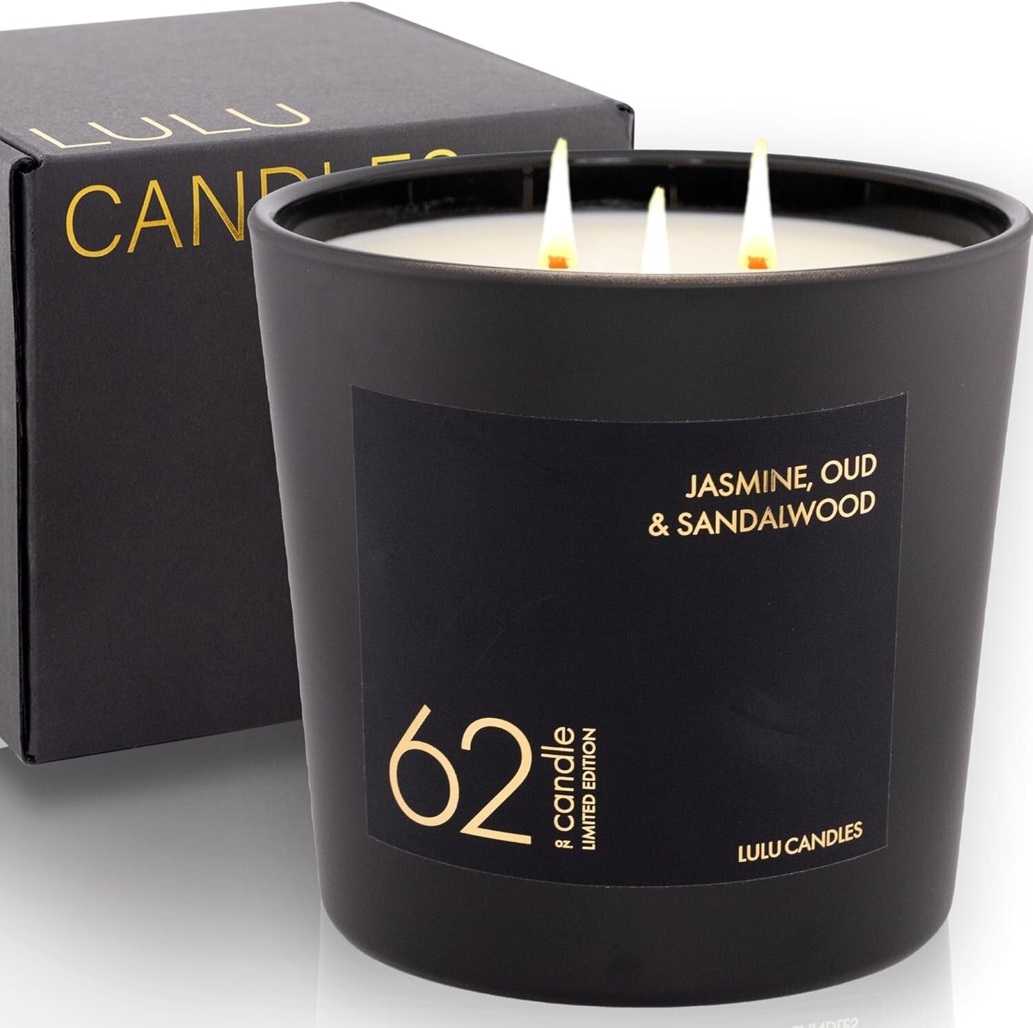 Elegant Hand-Poured 62 Oz. Soy Candle with Jasmine, Oud & Sandalwood Scent
