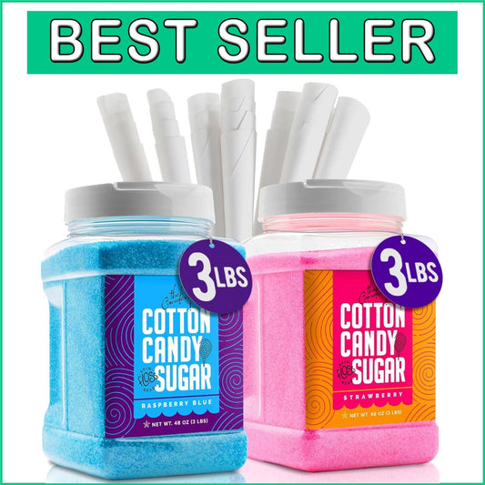 Delightful 2-Pack Cotton Candy Floss Sugar - Raspberry Blue & Strawberry