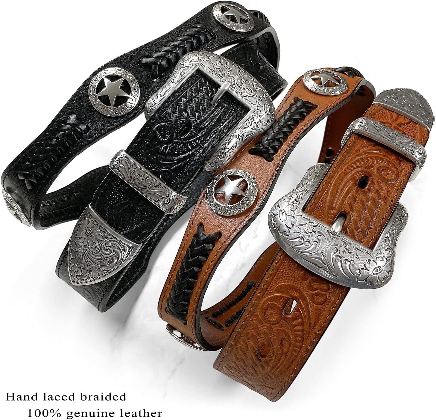 Adjustable Genuine Leather Belt with Floral Conchos - Primed for Cowboy Style
