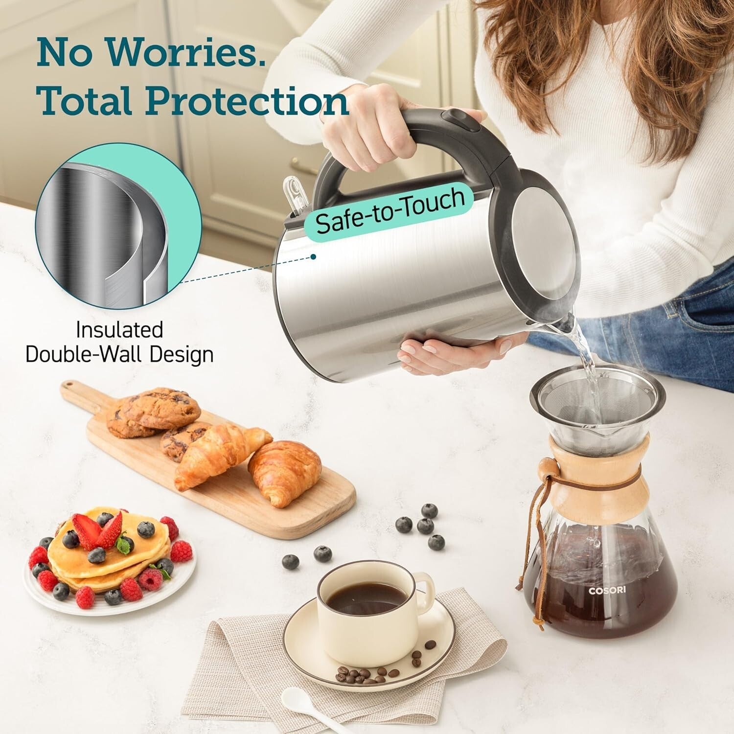 Stylish 1.5L Stainless Steel Electric Kettle with Automatic Shut-Off & Blue LED