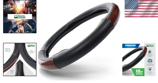Easy Installation Woodgrain Leather Steering Wheel Cover for 18” Steering Wheels