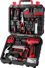 Load image into Gallery viewer, Lightweight 8V Red Cordless Drill with 126-Piece Multi-Functional Tool Set