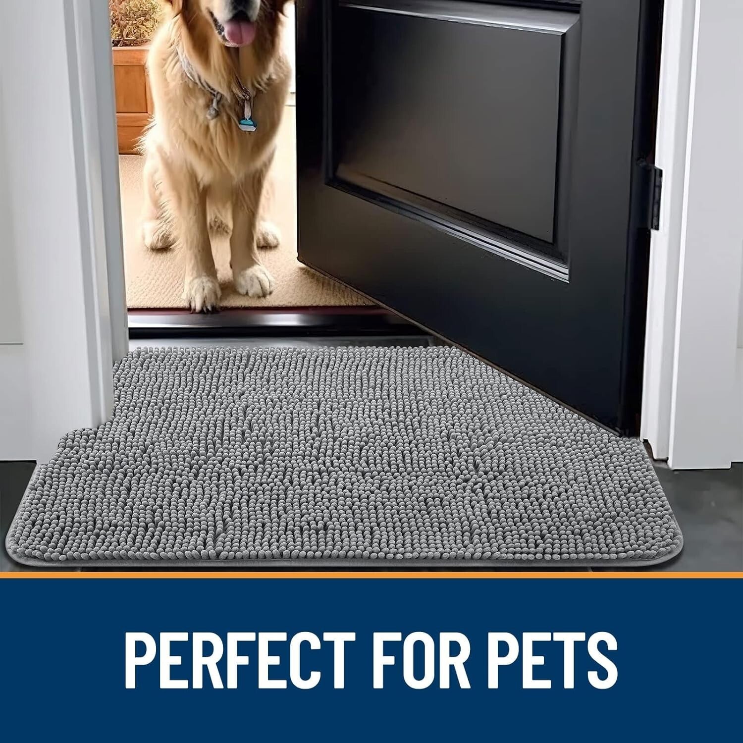 Pet-Friendly 40x32 Mud Mat with Non-Slip Base - Soft Chenille for Indoor Use