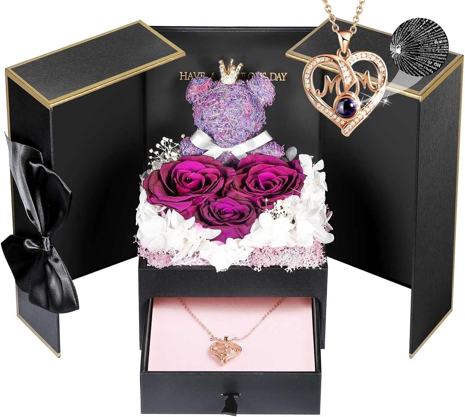 Charming Mother Gift Set: Eternal Roses & Adjustable I Love You Necklace