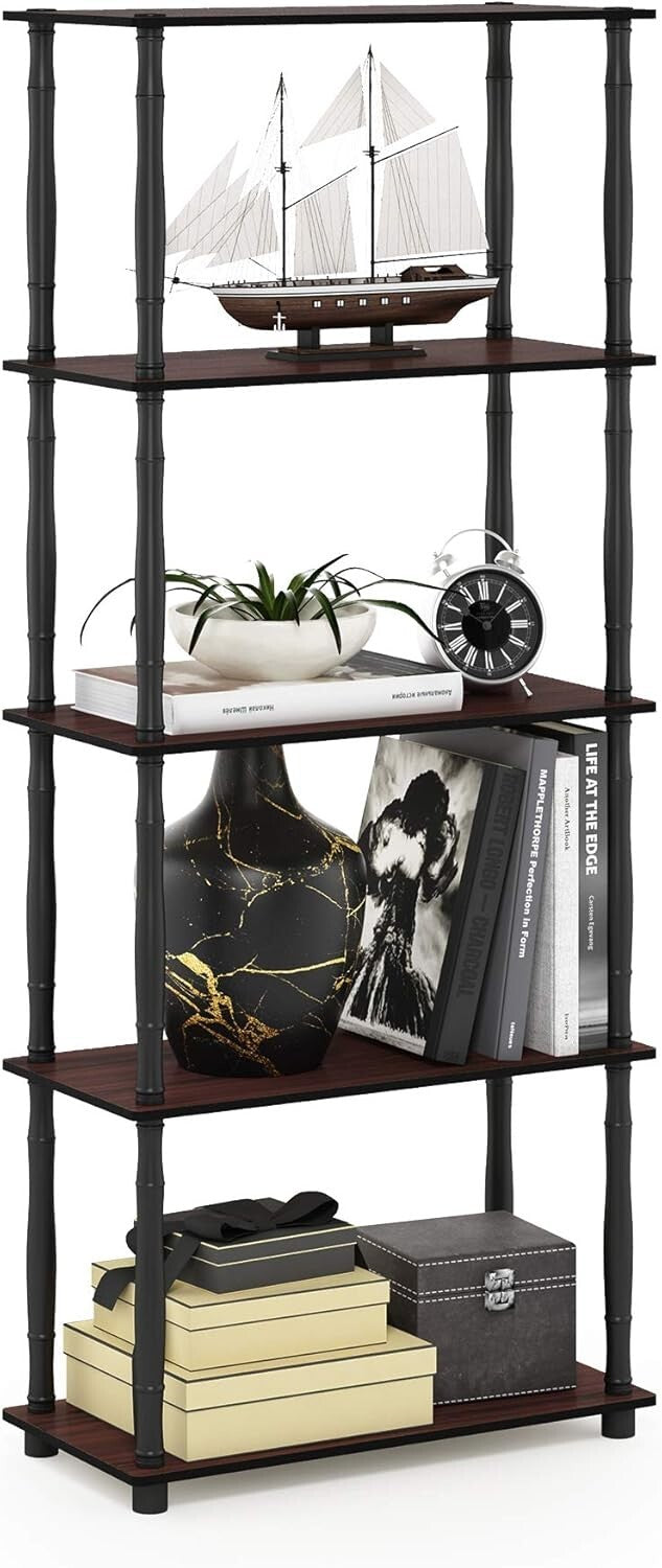 Elegant Dark Cherry Display Rack - 5-Tier Freestanding Multipurpose Solution