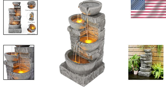 Elegant 33.25" LED Water Fountain with Cascading Bowls for Patios and Gardens