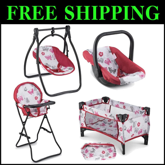 18-Inch Baby Doll Nursery Playset with Crib, Swing & High Chair - Gift-Ready