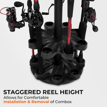 Load image into Gallery viewer, Durable 16 Rod Fishing Rack with Rotating Base &amp; Foam Inserts for Gear Storage