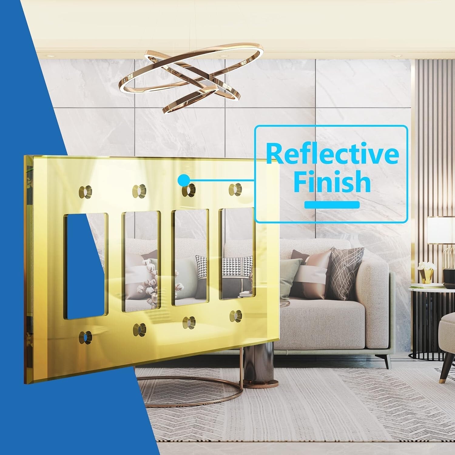 Chic 4-Gang Gold Acrylic Wall Plate with Reflective Finish - Luxe Decor Upgrade