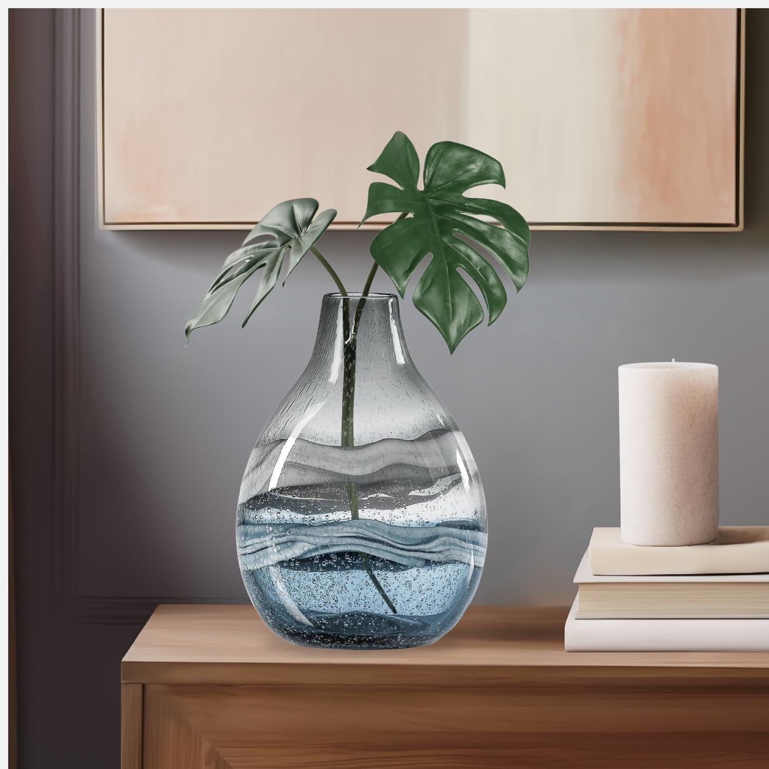 Unique 11" Blue Glass Centerpiece Vase - Perfect for Contemporary Interiors